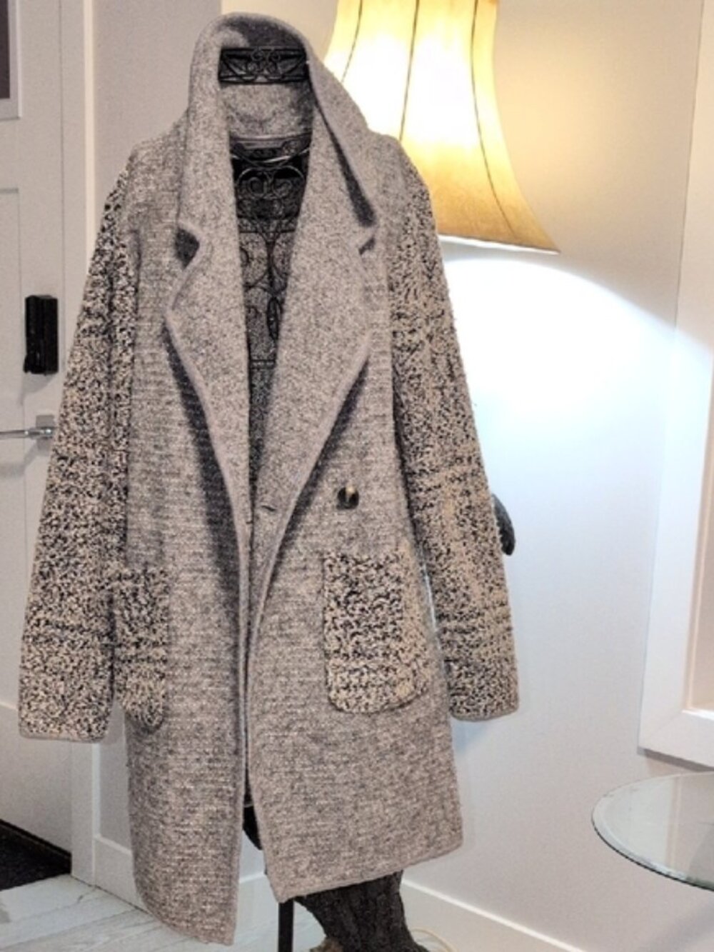Paul Costelloe Grey Textured Wool Blend Oversized Coat - Size 6